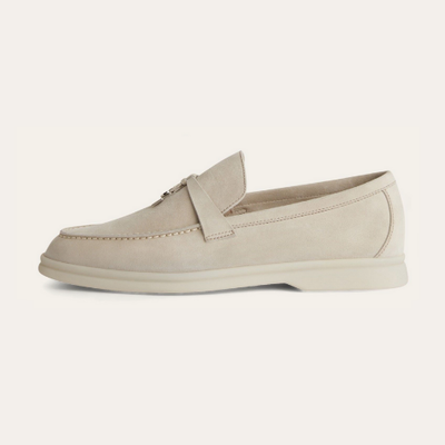 Seitenansicht der Damen Loafers in beigem Suede