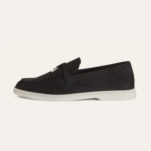 Seitenansicht der Damen Loafers in Schwarz Suede