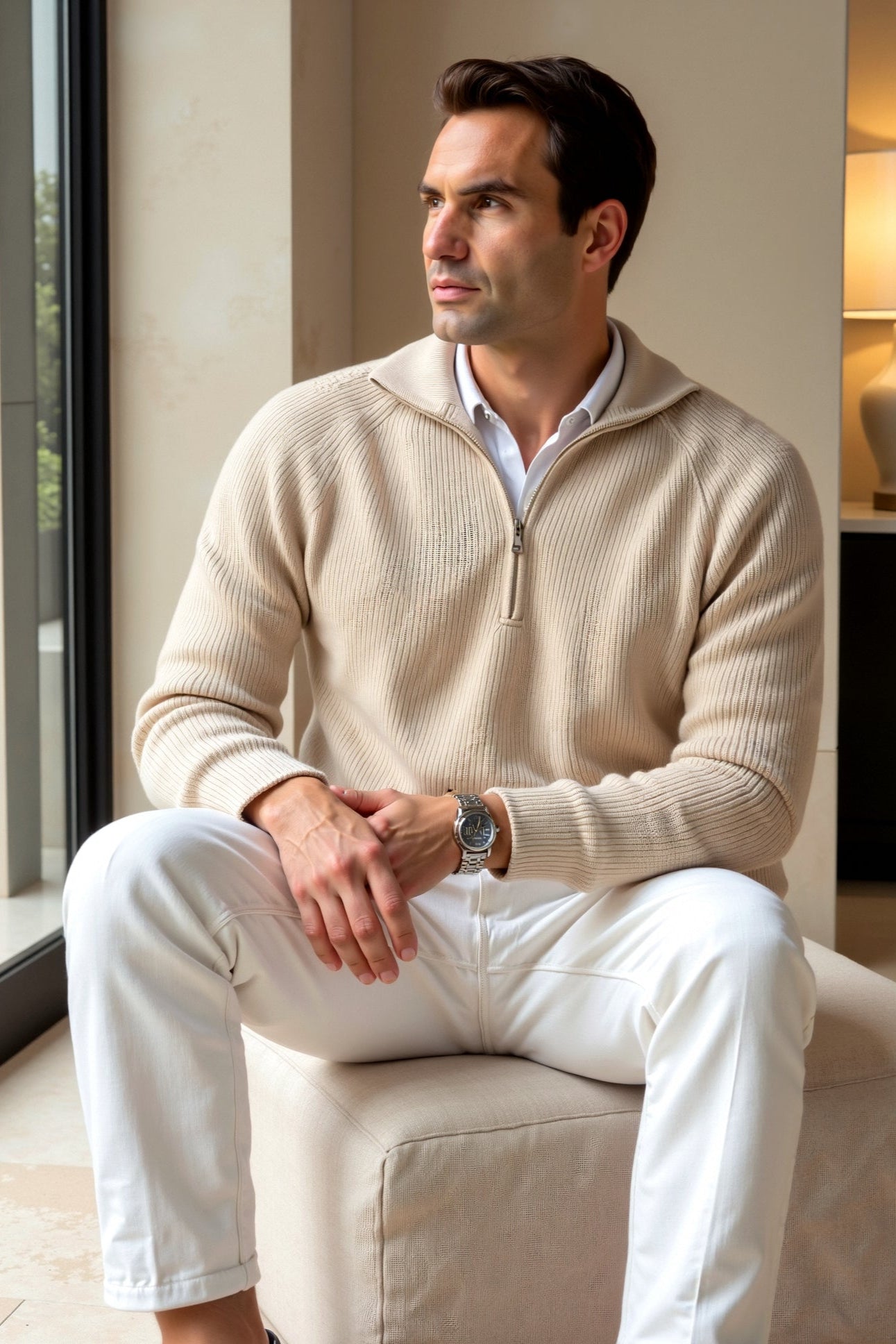 Nahaufnahme des Herren Zip-Up Hoodies in klassischer Baumwollmischung