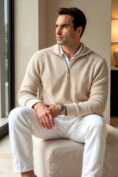 Nahaufnahme des Herren Zip-Up Hoodies in klassischer Baumwollmischung