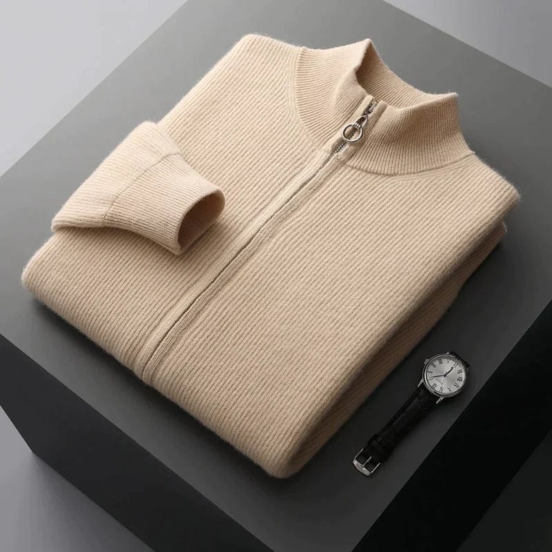 Frontansicht des Herren Full Zip Hoodies in weicher Baumwollmischung Beige