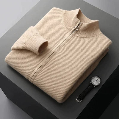 Frontansicht des Herren Full Zip Hoodies in weicher Baumwollmischung Beige