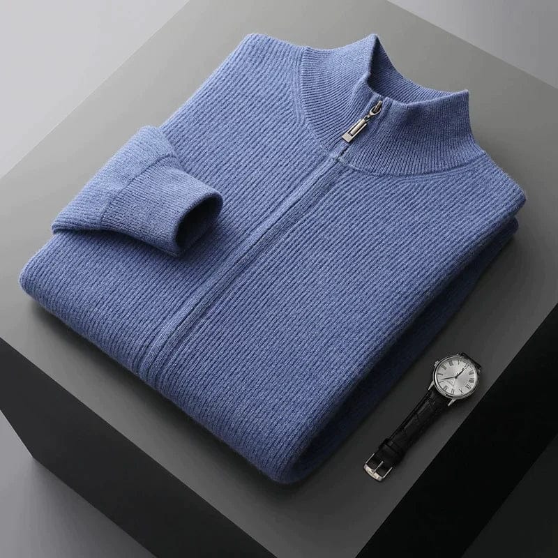 Frontansicht des Herren Full Zip Hoodies in weicher Baumwollmischung Blau