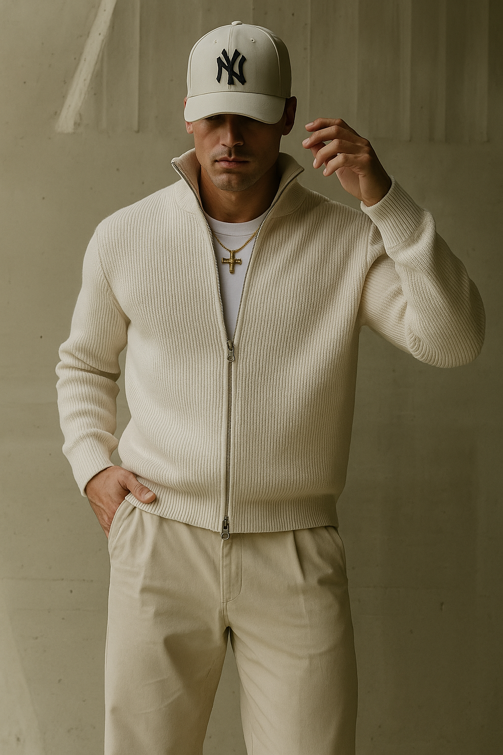 Frontansicht des Herren Full Zip Hoodies in weicher Baumwollmischung