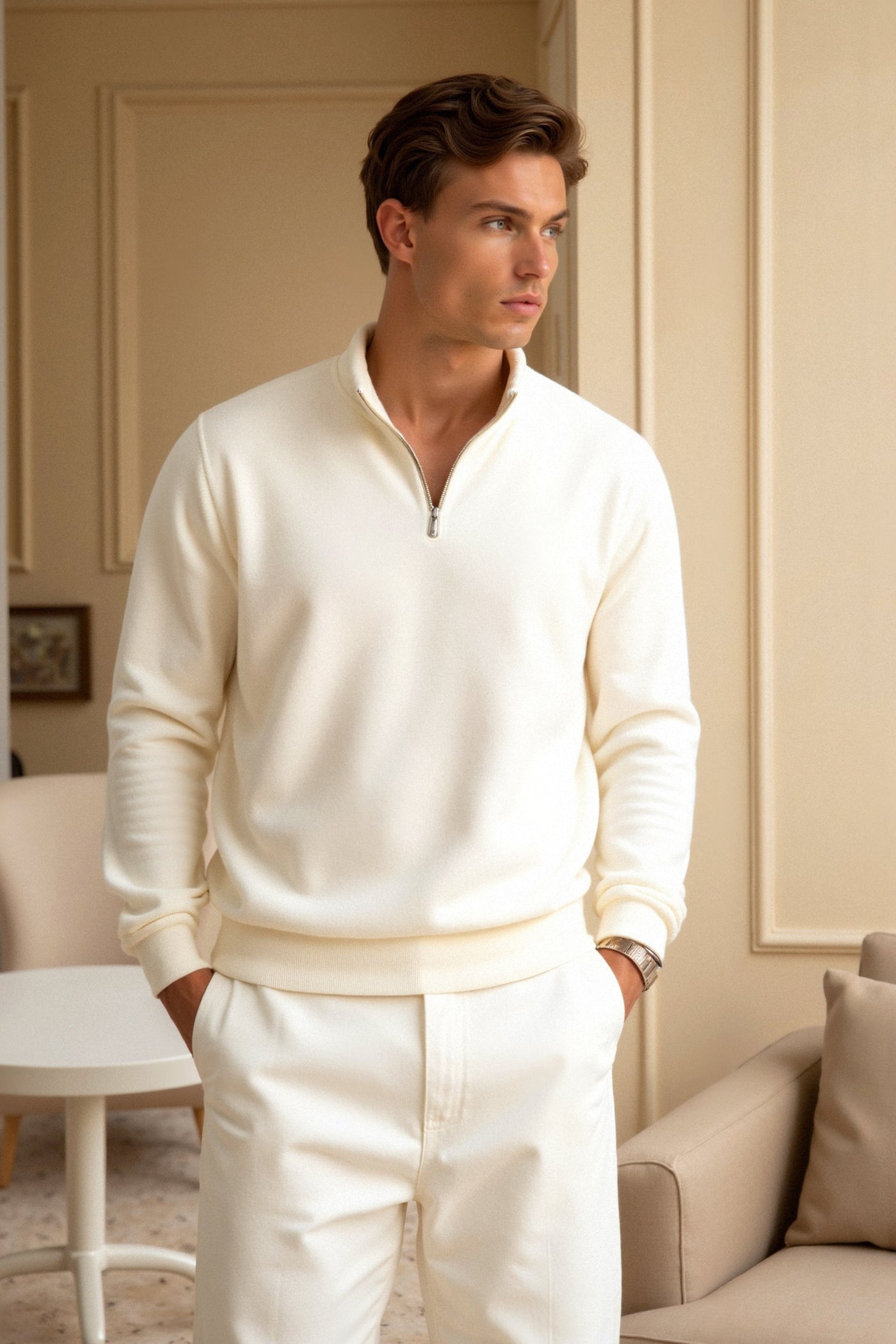 Herren Klassische Zip-Up Hoodie in klassischer Baumwollmischung Model