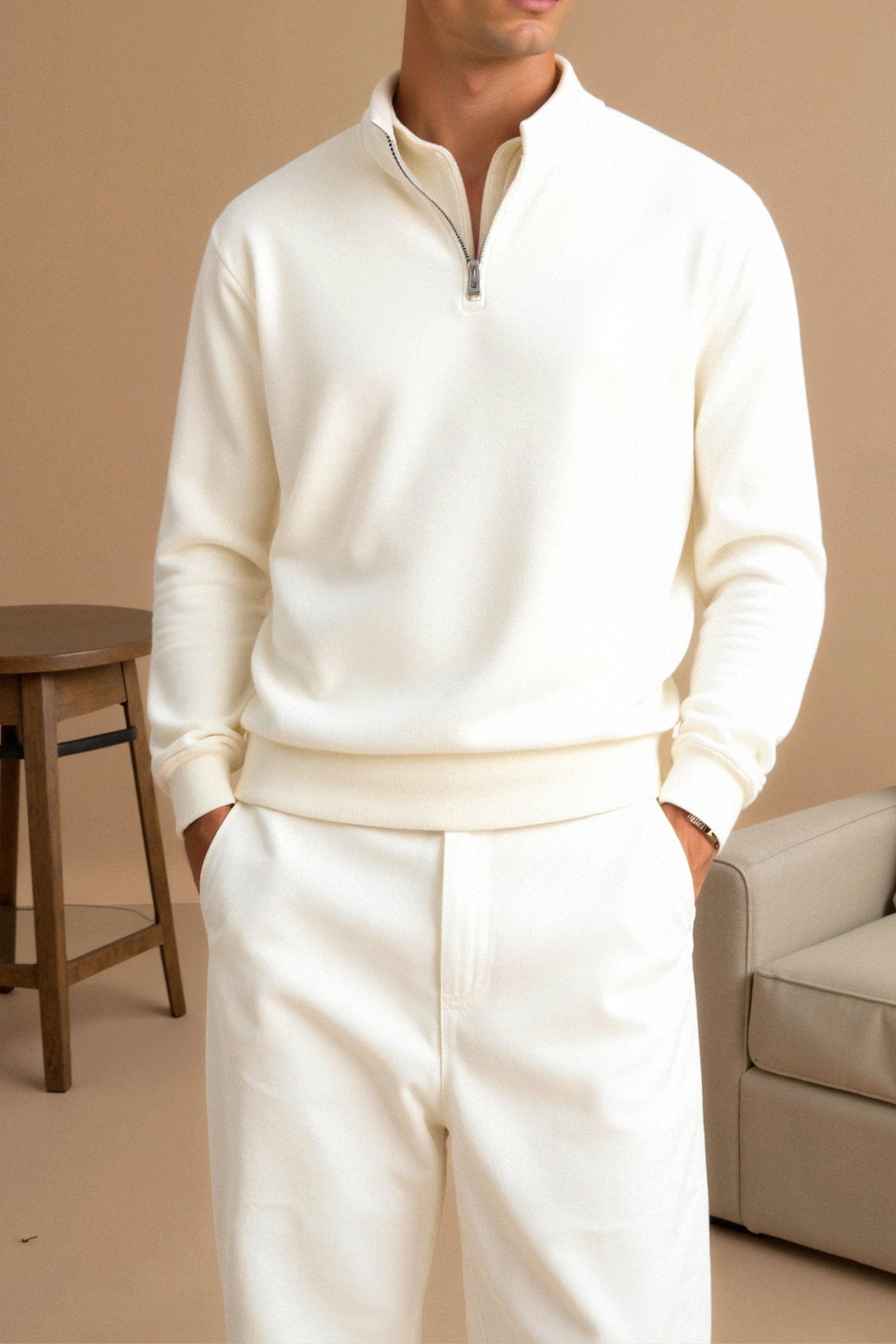 Seitenansicht des Herren Klassische Zip-Up Hoodies in klassischer Baumwollmischung