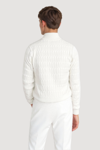 Rückansicht des Herren Quarter-Zip Pullovers in Kristallweiß